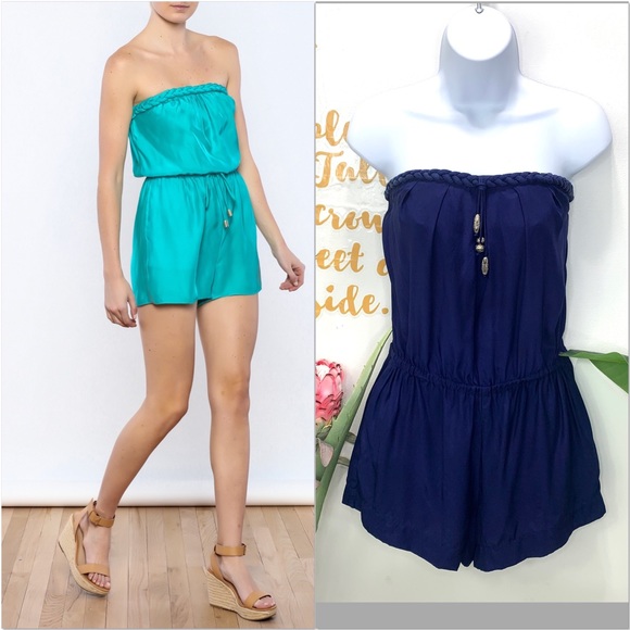 Alice & Trixie Pants - ALICE & TRIXIE Navy Blue Silk Strapless Romper Small